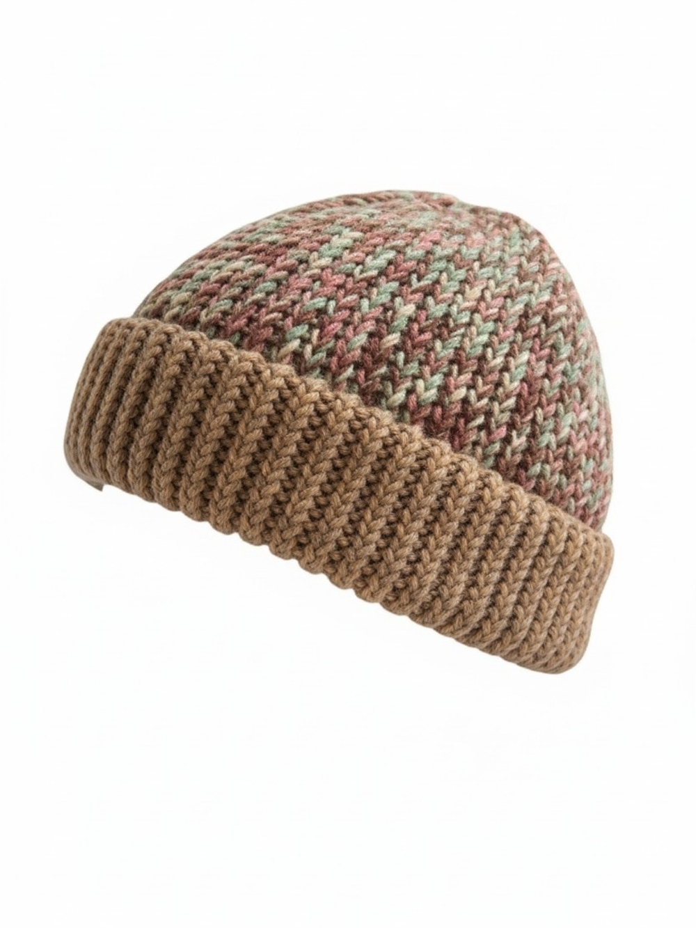 Knit Beanie Hat in Brown and Multi